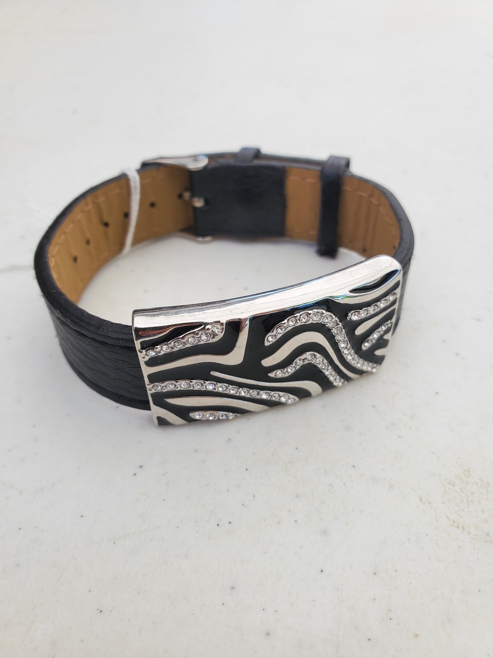 Lia Sophia Black Leather Bracelet with Silver Zebra Crystal Buckle